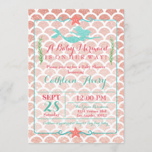 Invitación coralina y verde azulada de Baby Shower