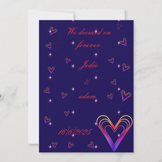 Invitación corazón adorable y colorido (Anverso)