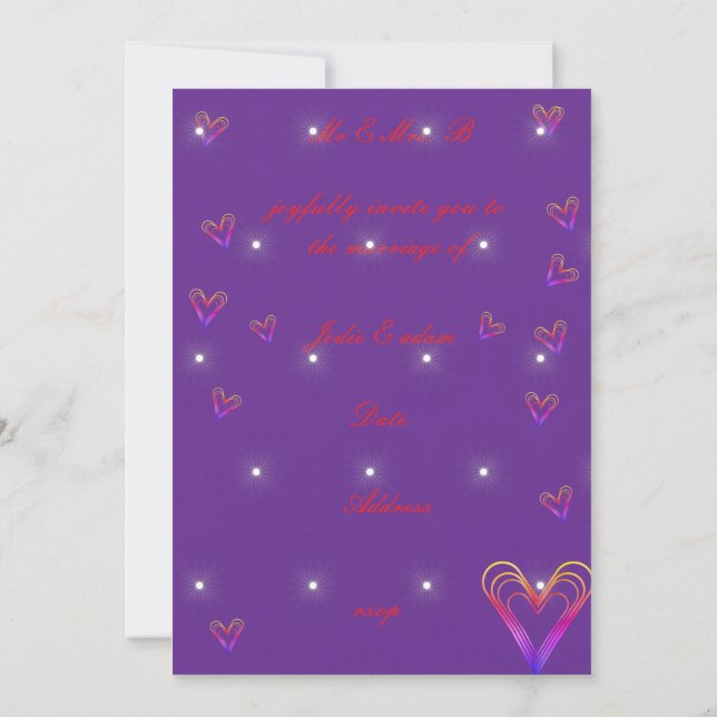 Invitación corazón adorable y colorido (Reverso)