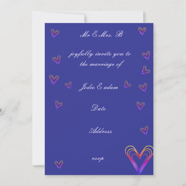 Invitación corazón adorable y colorido (Reverso)