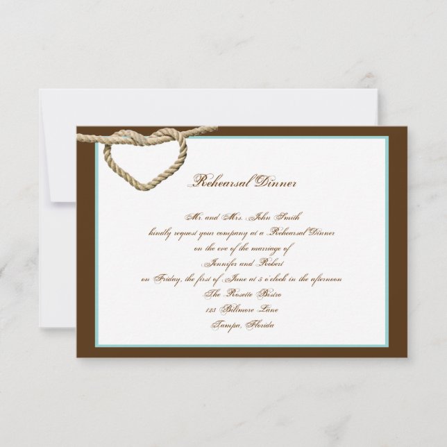 Invitación Corazón amor Knot Boda occidental Ensayo cena (Anverso)