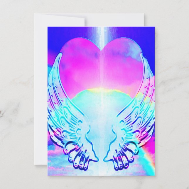 Invitación Corazón arcoiris y alas ángel (Reverso)