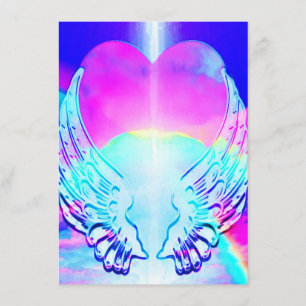 Invitación Corazón arcoiris y alas ángel