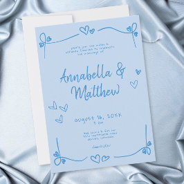 Invitación Corazón Azul Dibujado a Mano Caprichoso Moderno Bo