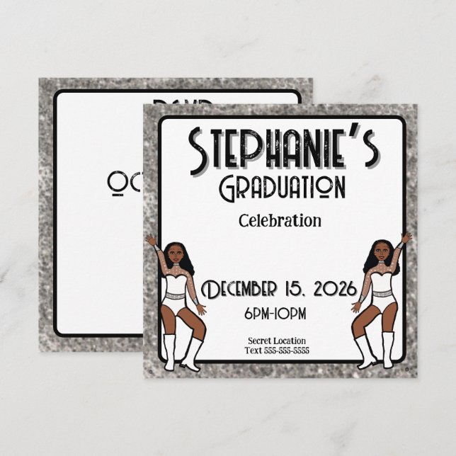 Invitación Corazón Blanco Bailarina Plateada: #1  (Anverso / Reverso)