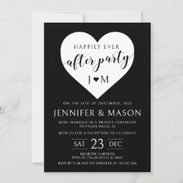 Invitación Corazón blanco negro fiesta feliz para siempre 