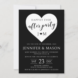 Invitación Corazón blanco negro fiesta feliz para siempre 