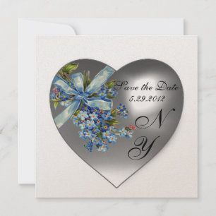 Invitación CORAZÓN BLANCO NO ME OLVIDES MONOGRAMA Metálico Do