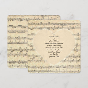 Invitación corazón boda de sepia en la música