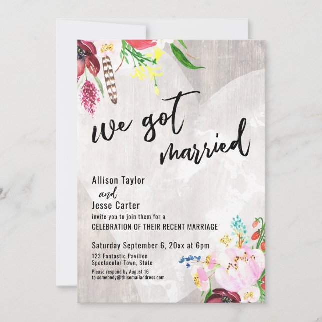 Invitación Corazón Boho Floral Rustic Wood Nos Casamos Fiesta (Anverso)