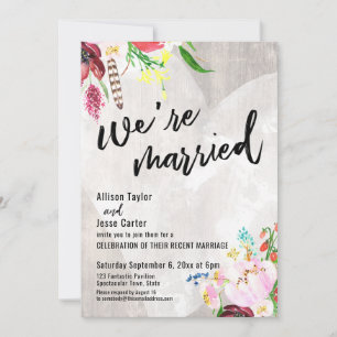 Invitación Corazón Boho Floral Rústico Madera Estamos Casados