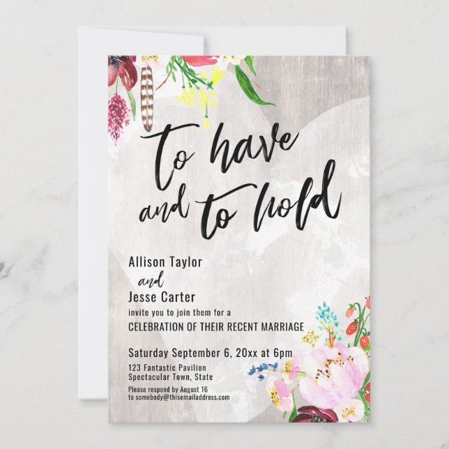 Invitación Corazón Boho Floral Rústico Madera Para Tener y Ma (Anverso)