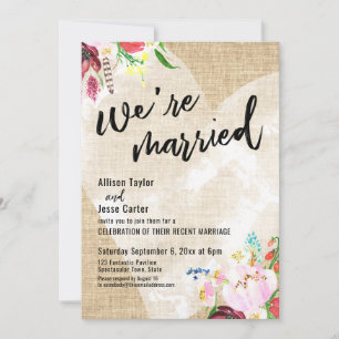 Invitación Corazón Boho Flores Arpillera Nuestra Boda Recepci