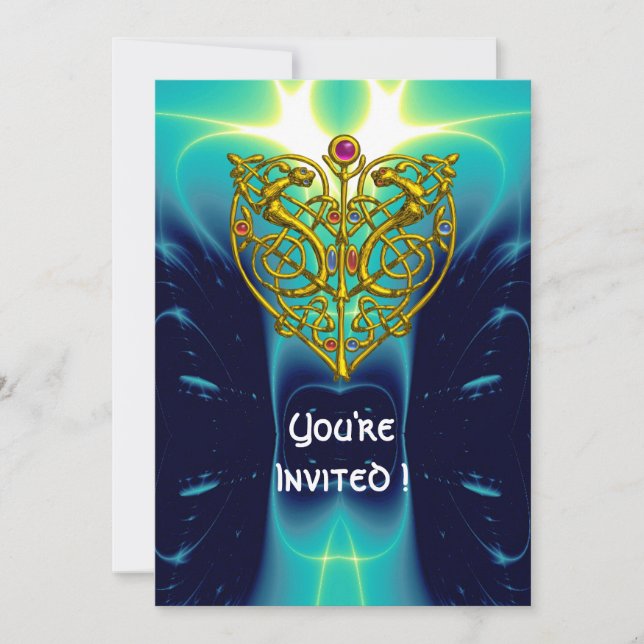 Invitación CORAZÓN CELTA DE ORO HYPER VALENTINE azul aguamari (Anverso)