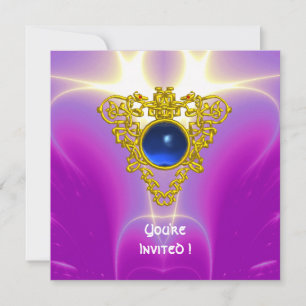 Invitación CORAZÓN CÉLTICO, azul brillante, rosa violeta púrp