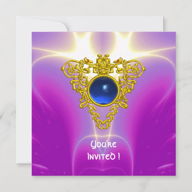 Invitación CORAZÓN CELTICO, azul brillante, violeta violeta r (Anverso)
