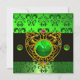 Invitación CORAZÓN CÉLTICO DE SAN PATRICK Verde Damasco Monog
