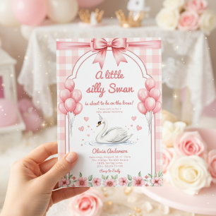 Invitación corazón cisne azul cinta de Gingham floral niña