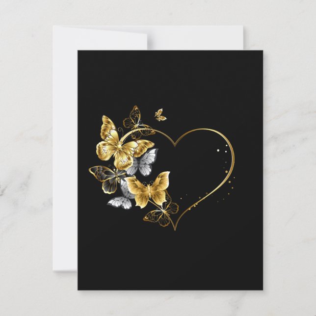 Invitación Corazón con mariposas doradas (Anverso)