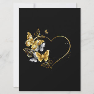 Invitación Corazón con mariposas doradas