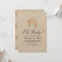 Invitación Corazón de Acuarela Arcoíris Trazo Fiesta de Bebé 