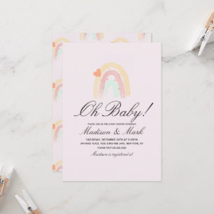 Invitación Corazón de Acuarela Arcoíris Trazo Fiesta de Bebé 