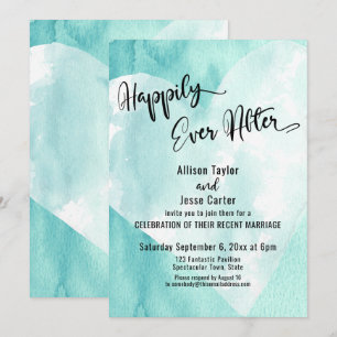 Invitación Corazón de Acuarela Azul Verdoso Blanco Por Siempr
