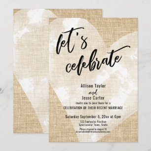 Invitación Corazón de Acuarela Blanca Burlap Vamos a Celebrar