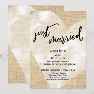 Invitación Corazón de Acuarela Blanca Casados Tela de Costal