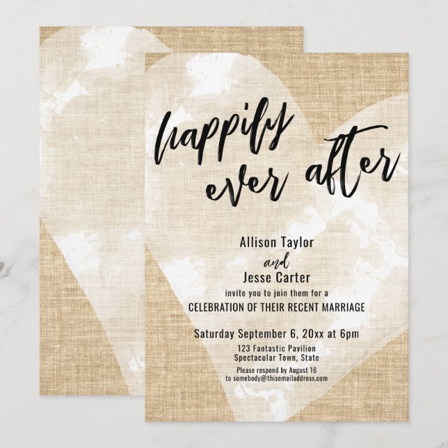 Invitación Corazón de Acuarela Blanca Felices para Siempre Ar (Anverso / Reverso)