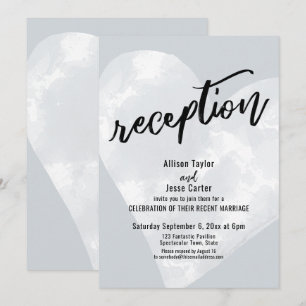 Invitación Corazón de Acuarela Blanca Recepción Casual Gris