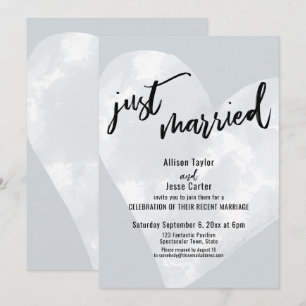 Invitación Corazón de Acuarela Blanca Recién Casados sobre Gr