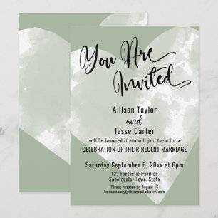 Invitación Corazón de Acuarela Blanca Sage Verde Estás Invita