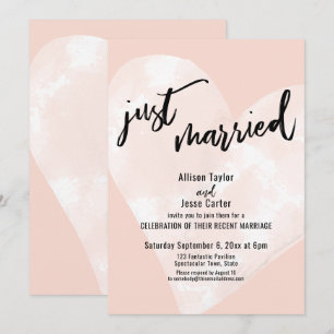 Invitación Corazón de Acuarela Blanco Recién Casados sobre Ru