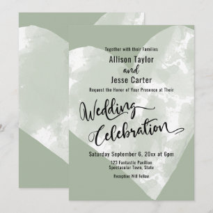 Invitación Corazón de Acuarela en Celebración de Boda Verde S