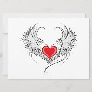 Invitación Corazón de Ángel Rojo con alas