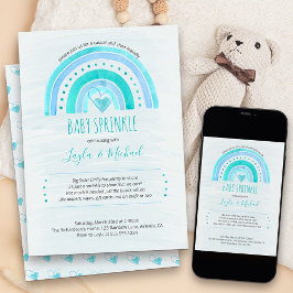 Invitación Corazón de Arcoíris Lavado de Acuarela Azul Fiesta