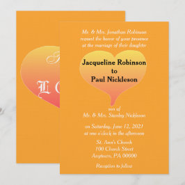 Invitación Corazón de boda de puesta de sol naranja