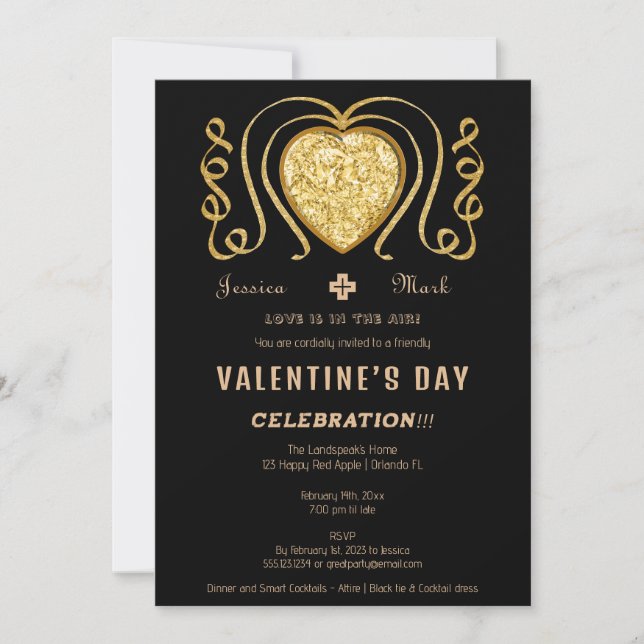 Invitación Corazón de brillantes amarillos para San Valentín (Anverso)