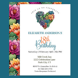 Invitación Corazón de Cactus Bonito Cumpleaños 18