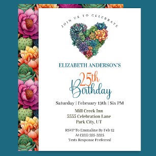 Invitación Corazón de Cactus Bonito Cumpleaños 25