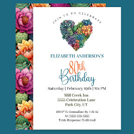 Invitación Corazón de Cactus Bonito Cumpleaños 80