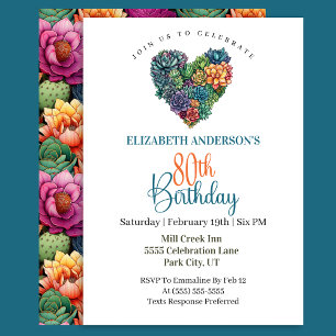 Invitación Corazón de Cactus Bonito Cumpleaños 80