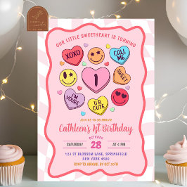 Invitación Corazón de caramelo rosa de San Valentín retro par
