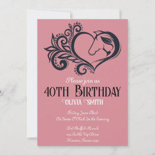 Invitación Corazón de chica de caballo, Minimalista 40 cumple