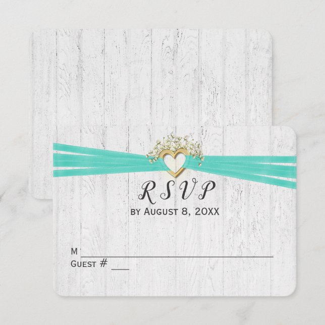 Invitación Corazón de cinta RSVP de boda (Anverso / Reverso)