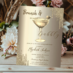 Invitación Corazón de Cóctel de Oro con Drips de Brillo para