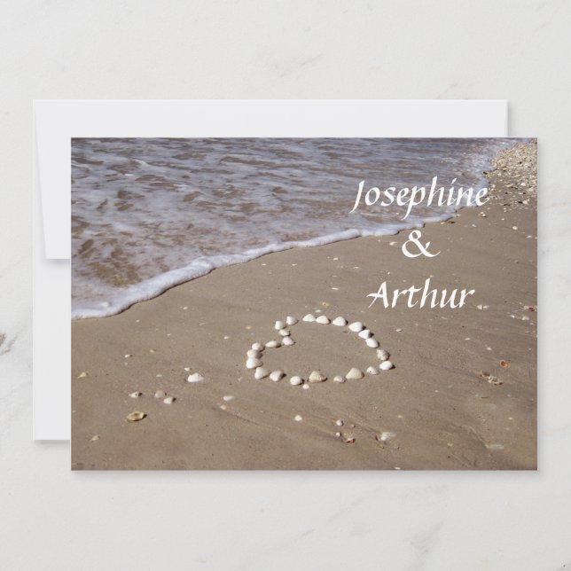 Invitación Corazón de conchas en la arena -horizontal (Anverso)