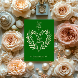 Invitación Corazón de Corona Verde Esmeralda Save the Date Bo