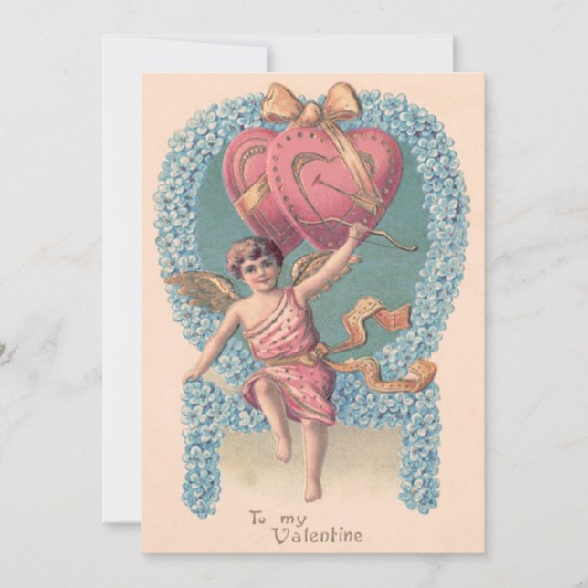 Invitación Corazón de Cupido Arco Flecha Nomeolvides (Anverso)